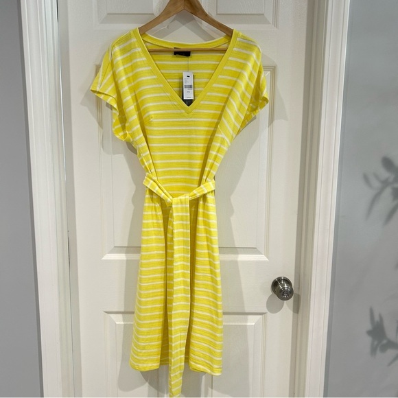 Lane Bryant Dresses & Skirts - Lane Bryant Yellow Striped T Shirt Dress 14/16 NWT Cotton Short Sleeve V-Neck